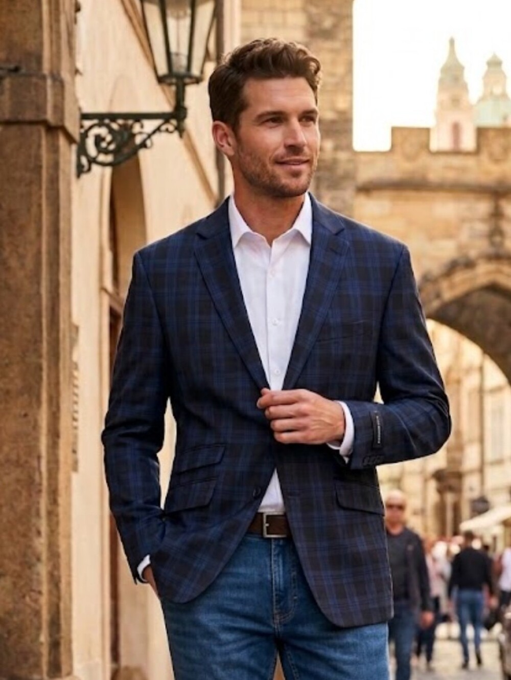 NWT Van Heusen Navy Plaid Sport Coat Blazer 40R.